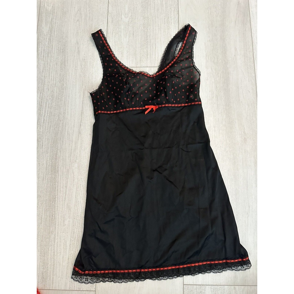 Vintage Vanity Fair Nylon Tricot Camisole Gown Sz 30 Black /‎ Red - Sheer